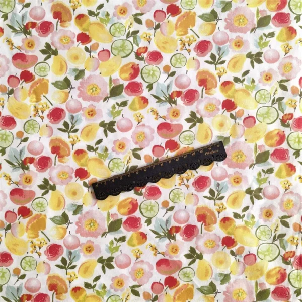 Cotton Twill Fabric 60    Pastoral Floral Fruit Ptripes Design Clothing Dresses Cloth  Kain Cotton Bidang 60