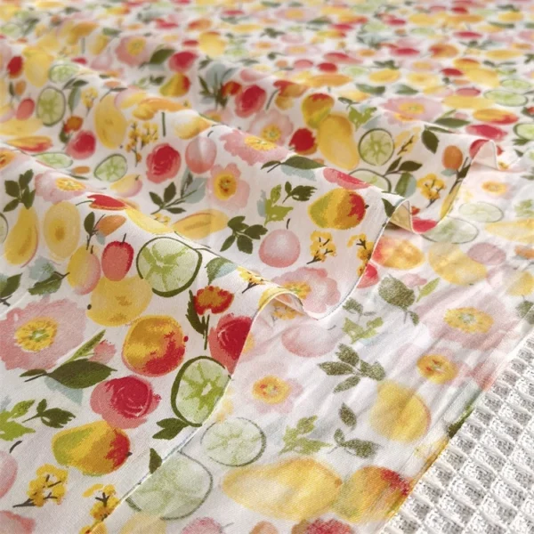 Cotton Twill Fabric 60    Pastoral Floral Fruit Ptripes Design Clothing Dresses Cloth  Kain Cotton Bidang 60