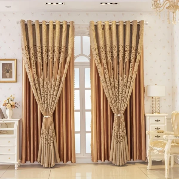 100 × 200cm Classic Floral Jacquard Blackout Curtain – Polyester Eyelet Window Drape (1 Panel)