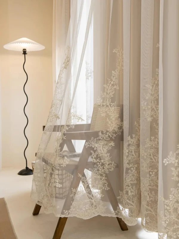 180 × 233cm Elegant Double Layer Blackout Curtain – Embroidered Sheer Window Drape (1 Panel)