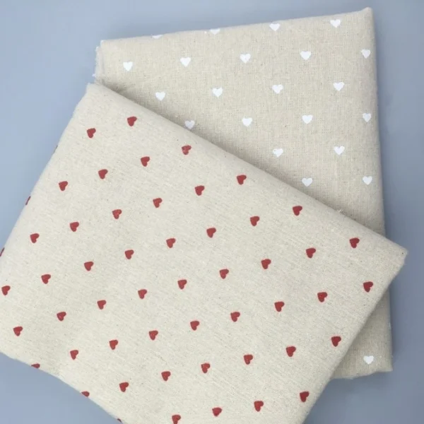 50 × 150cm Natural Linen Fabric – Peach Heart Print Canvas Fabric for DIY Sewing