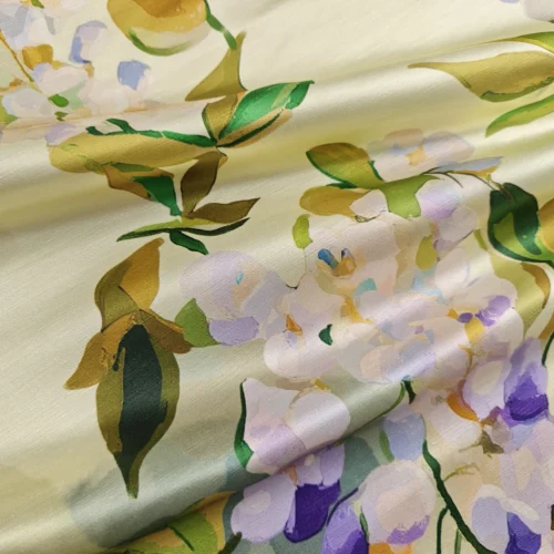 Spring Floral Silk Linen Charmeuse Fabric – 31 Momme Heavy Fabric for Suits & Evening Gowns