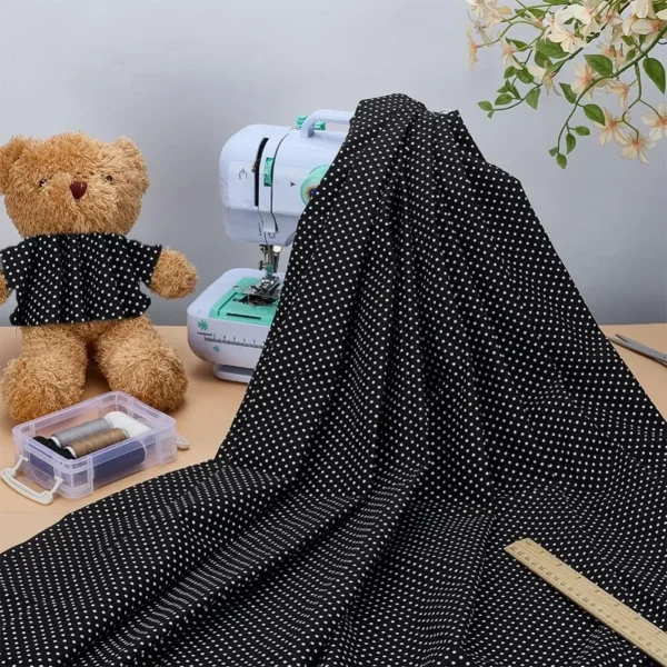 1.09 Yard Black & White Polka Dot Cotton Fabric – 62in Wide Printed Sewing Fabric