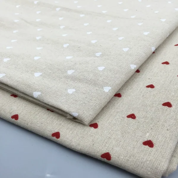 50 × 150cm Natural Linen Fabric – Peach Heart Print Canvas Fabric for DIY Sewing