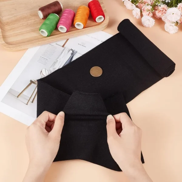 S25dfb7d955f4465caa2127ce99a47e43m.webp 39 × 6in Black Rib Knit Cuff Fabric – Stretch Ribbing for Waistbands, Cuffs & Neckbands