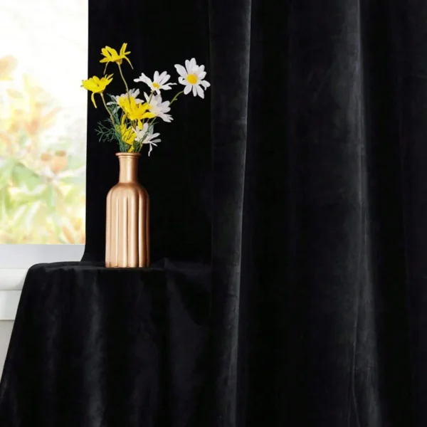 S2839e78cc5e143df8b3db8b8e53813326.webp 150 × 250cm Black Velvet Blackout Curtain – Thermal Insulated Window Curtain (1 Panel)