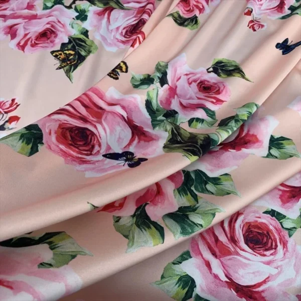 S2b8371a6bc434132a031d7cbbf2b259bP.webp 100 × 145cm Rose Butterfly Stretch Satin Fabric – Printed Sewing Fabric for Dresses