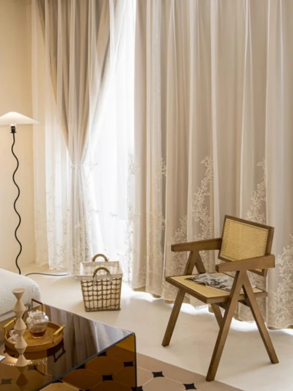 180 × 233cm Elegant Double Layer Blackout Curtain – Embroidered Sheer Window Drape (1 Panel)