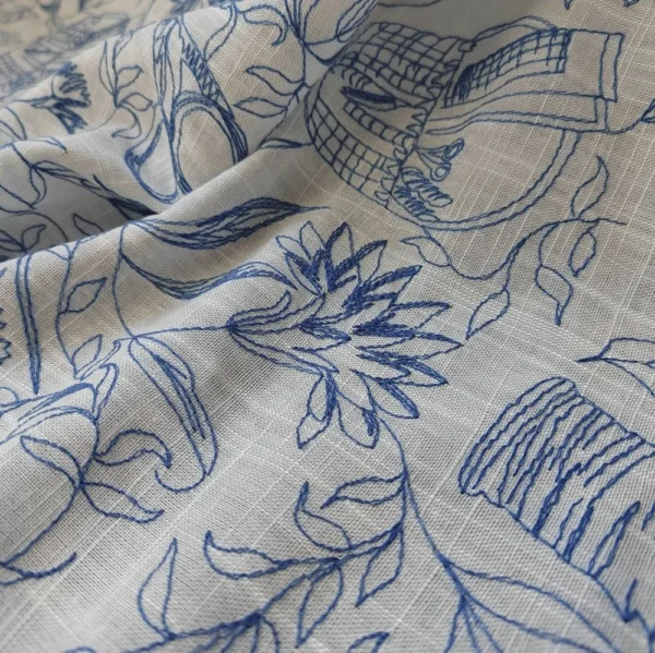 1m Soft French Embroidered Linen Fabric – Decorative Fabric for Clothing & Home Décor
