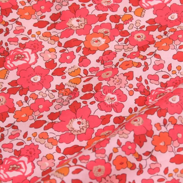 50 × 145cm Red Floral Cotton Poplin Fabric – Printed Sewing Fabric for Dresses & DIY