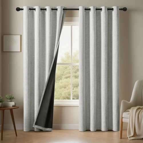 2pcs 132 × 241cm Plain Linen Blackout Curtains with Tiebacks – 100% Blackout Window Drapes