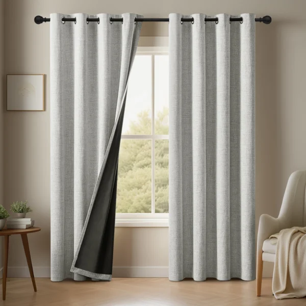 2pcs 132 × 241cm Plain Linen Blackout Curtains with Tiebacks – 100% Blackout Window Drapes