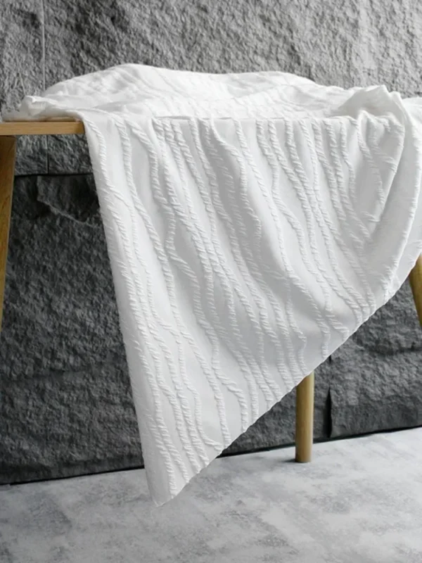 1m White Striped Jacquard Knit Fabric – Stretch Pleated Fabric for Fashion Sewing