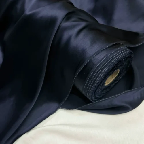50 × 145cm Dark Blue Mulberry Silk Stretch Satin Fabric – 100% Silk for Shirts & Dresses