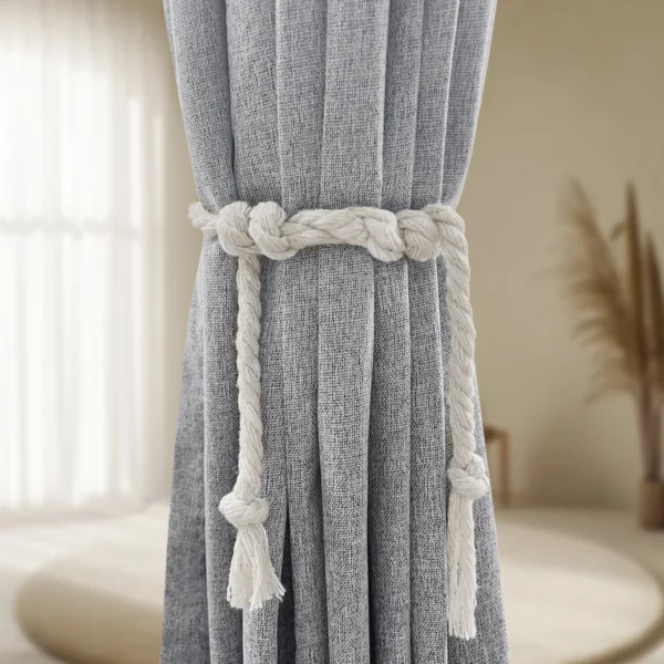 2pcs 132 × 241cm Plain Linen Blackout Curtains with Tiebacks – 100% Blackout Window Drapes