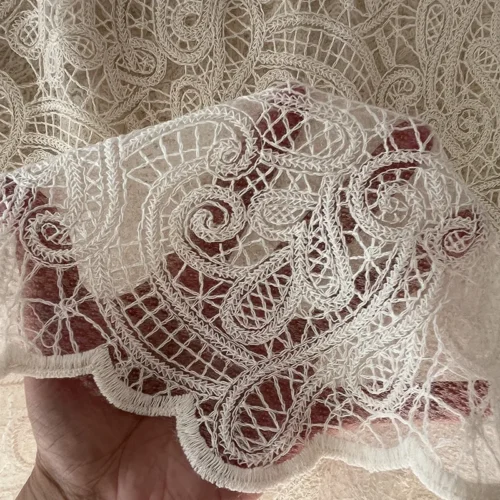 S49056d967427444887c9b20819285a7fw.webp 1 Yard × 130cm Floral Embroidered Lace Mesh Fabric – Cotton Thread Wedding Dress Fabric