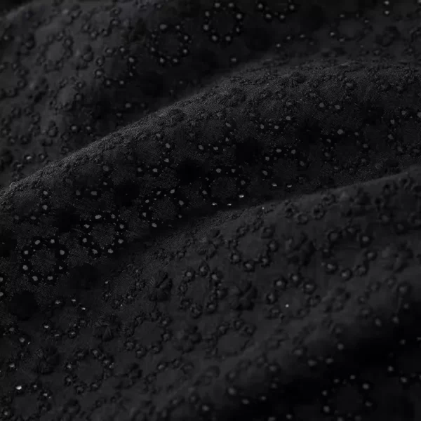 1 Yard Black Cotton Eyelet Embroidery Fabric – Hollow Embroidered Fabric for Dresses & Sewing