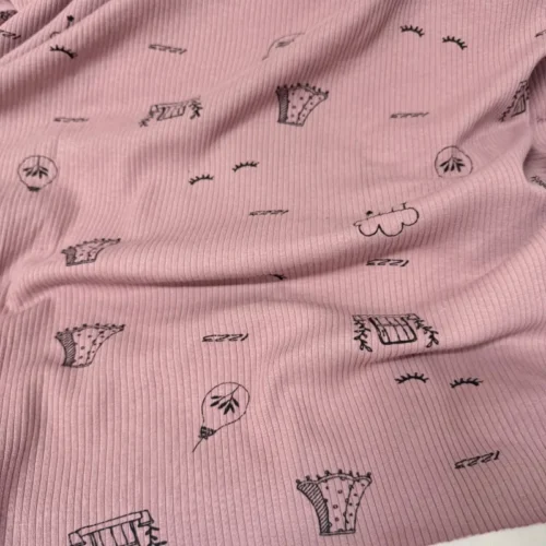 1m × 160cm Pink Ribbed Knit Cotton Fabric – Stretch Fabric for Apparel & DIY Sewing