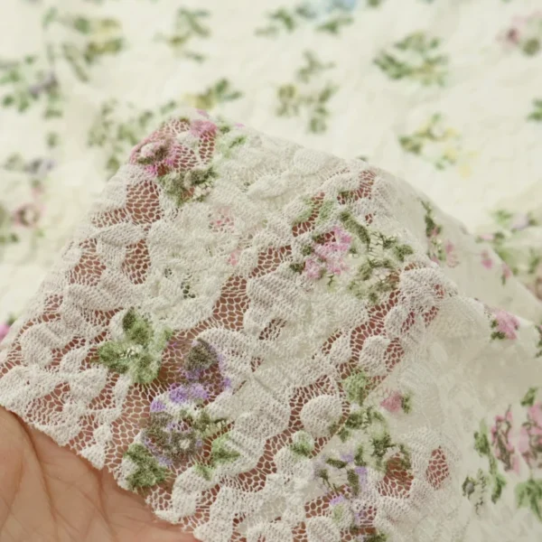 S553519546c9b42ac8320fcf583332b7b4.webp 50 × 140cm Green Floral Stretch Lace Mesh Fabric – Sheer Fabric for Tops, Skirts & Sewing