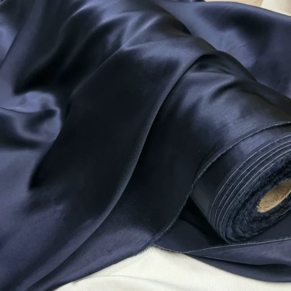 S556492d027fb48e2b108451aeb7b4ce7n.webp 50 × 145cm Dark Blue Mulberry Silk Stretch Satin Fabric – 100% Silk for Shirts & Dresses