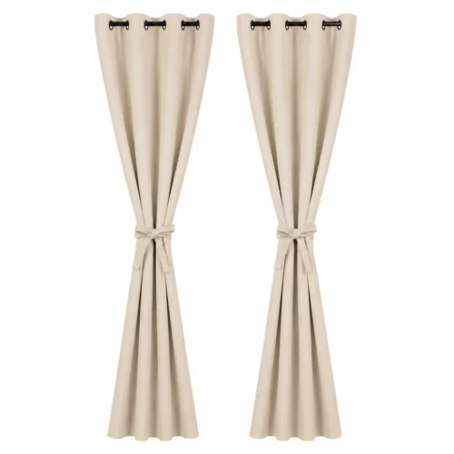 2pcs 100 × 130cm 100% Blackout Curtains with Tiebacks – Thermal Insulated Grommet Drapes