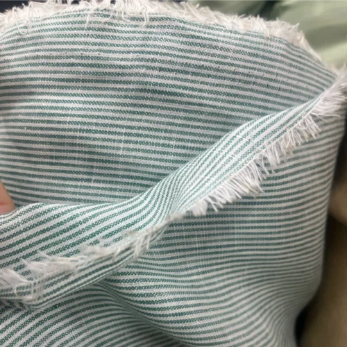 White & Green Yarn-Dyed Striped Linen Fabric – Lightweight Sewing Fabric for Shirts & Dresses