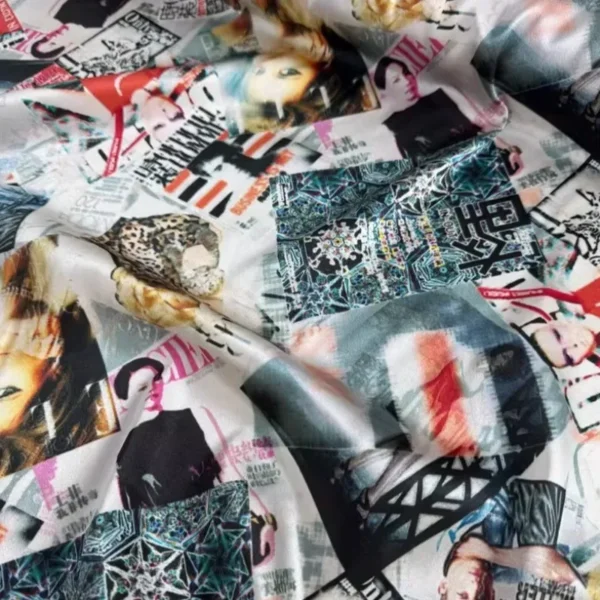 1m × 108cm Printed Silk Satin Fabric – Smooth Stretch Fabric for Dresses & Pants