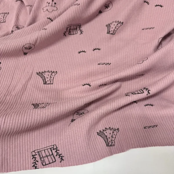 1m × 160cm Pink Ribbed Knit Cotton Fabric – Stretch Fabric for Apparel & DIY Sewing