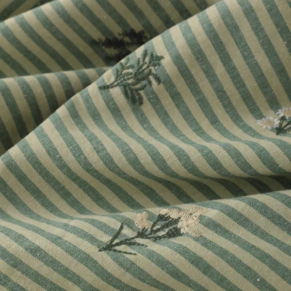 50 × 145cm Green Embroidered Striped Cotton Linen Fabric – Sewing Fabric for Dresses & Shirts