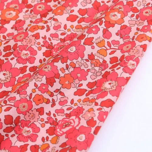 50 × 145cm Red Floral Cotton Poplin Fabric – Printed Sewing Fabric for Dresses & DIY