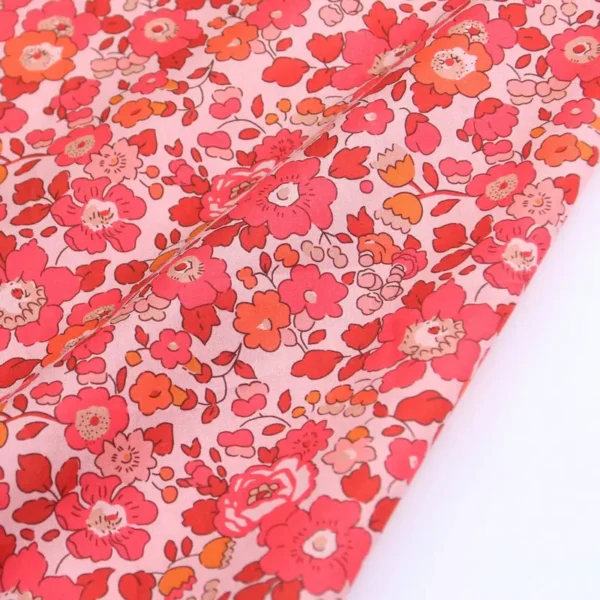 50 × 145cm Red Floral Cotton Poplin Fabric – Printed Sewing Fabric for Dresses & DIY