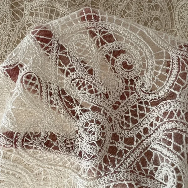1 Yard × 130cm Floral Embroidered Lace Mesh Fabric – Cotton Thread Wedding Dress Fabric