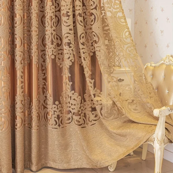 100 × 200cm Classic Floral Jacquard Blackout Curtain – Polyester Eyelet Window Drape (1 Panel)