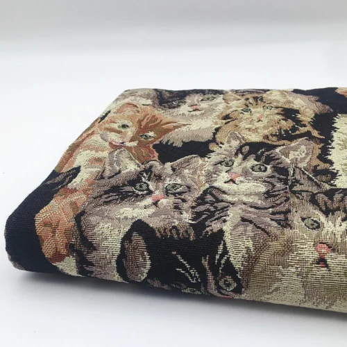 150 × 150cm Cute Cat Cotton Canvas Fabric – Thick Jacquard Fabric for Bags & DIY Sewing