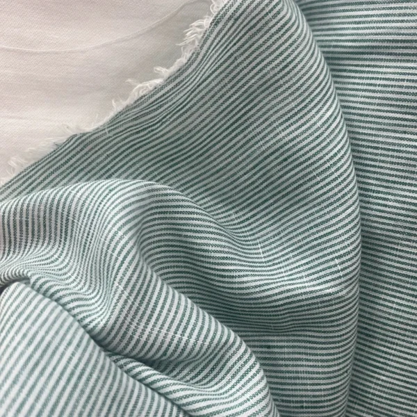 White & Green Yarn-Dyed Striped Linen Fabric – Lightweight Sewing Fabric for Shirts & Dresses