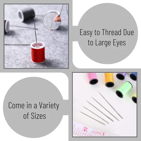 55pcs Stainless Steel Hand Sewing Needles Set – Big Eye Embroidery Needles Assorted Sizes