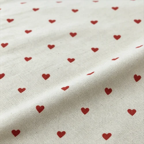 50 × 150cm Natural Linen Fabric – Peach Heart Print Canvas Fabric for DIY Sewing