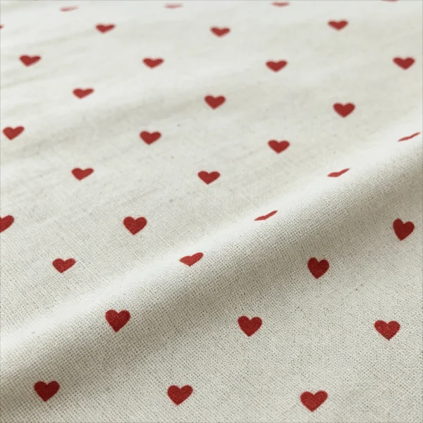 50 × 150cm Natural Linen Fabric – Peach Heart Print Canvas Fabric for DIY Sewing