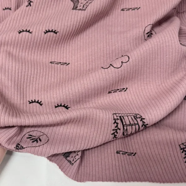 1m × 160cm Pink Ribbed Knit Cotton Fabric – Stretch Fabric for Apparel & DIY Sewing