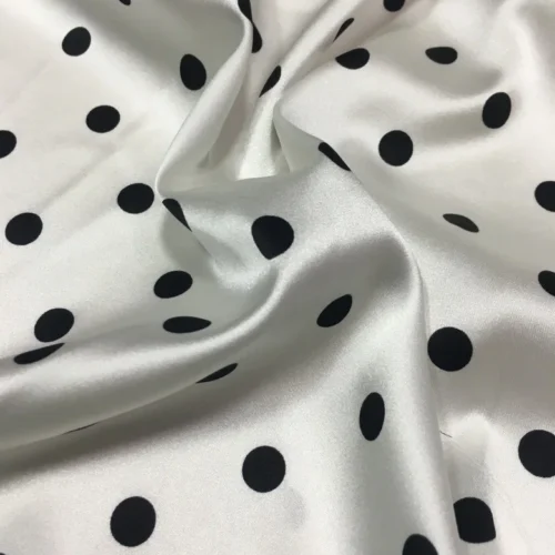 Sc773e7ce85c747e7a42ae33f92513d46Y.webp 0.5m × 114cm White Polka Dot Stretch Satin Fabric – Black Dot Silk Fabric for Dresses