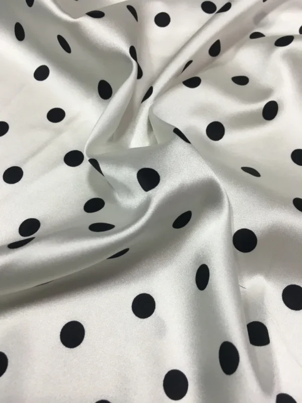 Sc773e7ce85c747e7a42ae33f92513d46Y.webp 0.5m × 114cm White Polka Dot Stretch Satin Fabric – Black Dot Silk Fabric for Dresses