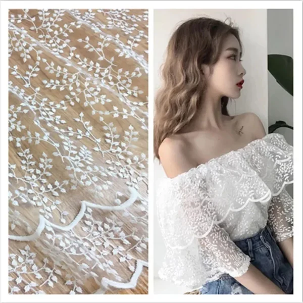 Sc9a168b7a88645c7bc443440c61643a7F.webp 1 Yard Floral Embroidered Organza Mesh Lace Fabric – Wedding Dress & DIY Sewing Fabric