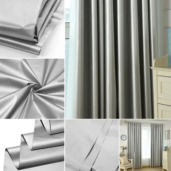 100 × 180cm Double-Sided Silver Coated Blackout Curtain Fabric – Heat Insulation & UV Protection