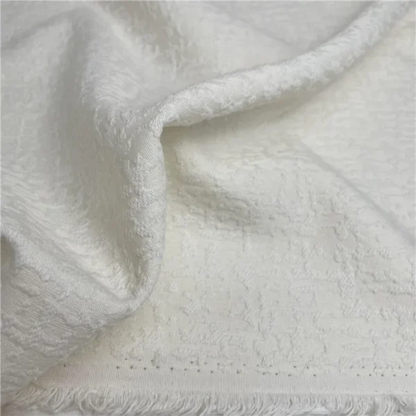 100cm White 3D Jacquard Satin Fabric – Cotton & Memory Silk Blend for Hanfu & Qipao