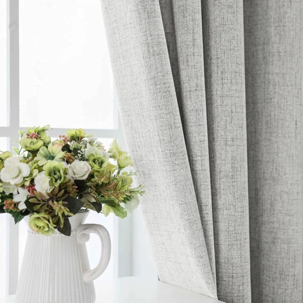 2pcs 132 × 241cm Plain Linen Blackout Curtains with Tiebacks – 100% Blackout Window Drapes