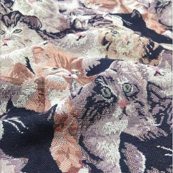 150 × 150cm Cute Cat Cotton Canvas Fabric – Thick Jacquard Fabric for Bags & DIY Sewing