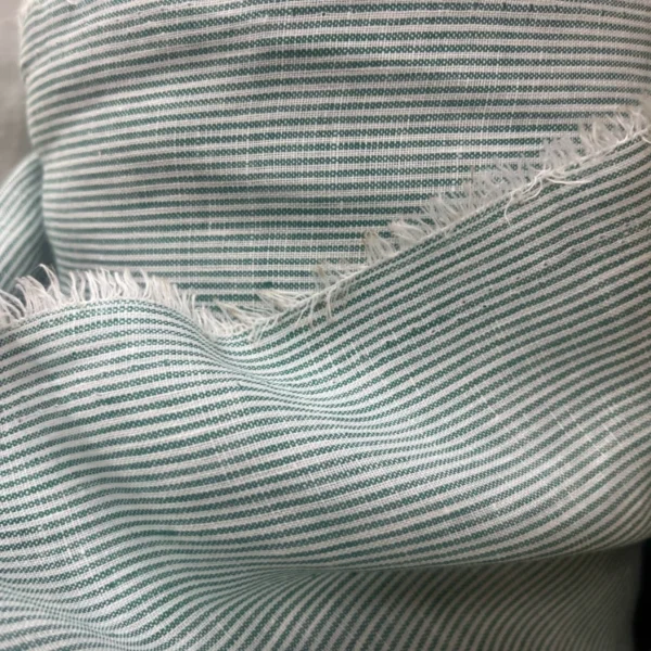 White & Green Yarn-Dyed Striped Linen Fabric – Lightweight Sewing Fabric for Shirts & Dresses