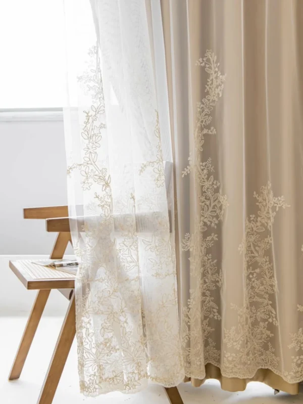 180 × 233cm Elegant Double Layer Blackout Curtain – Embroidered Sheer Window Drape (1 Panel)