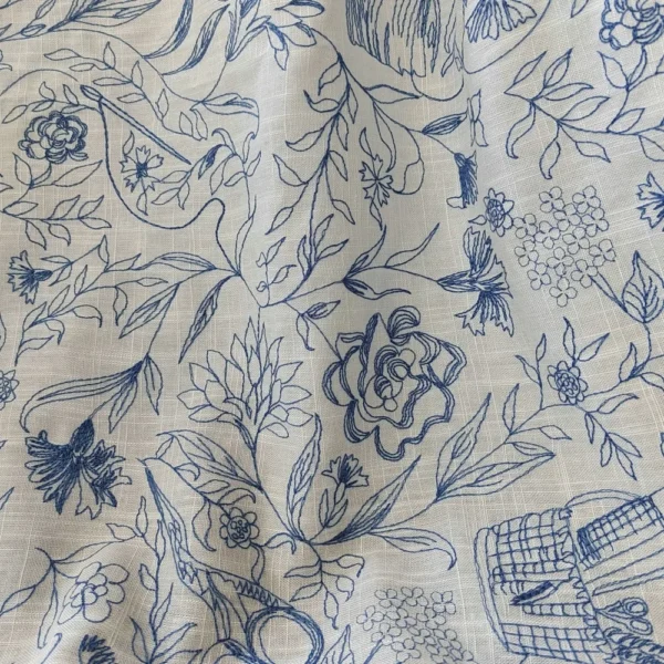 1m Soft French Embroidered Linen Fabric – Decorative Fabric for Clothing & Home Décor