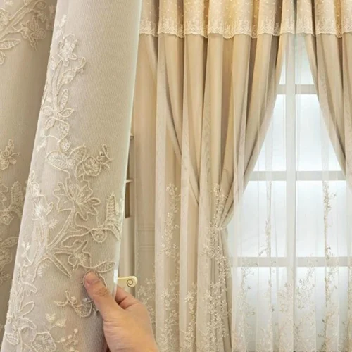 180 × 233cm Elegant Double Layer Blackout Curtain – Embroidered Sheer Window Drape (1 Panel)